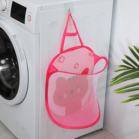 Foldable Wall Mount Laundry Basket 2-Pack - Hanging Clothes Storage Organizer for Bathroom Bedroom - Space Saving Collapsible Hamper - Pink Cat