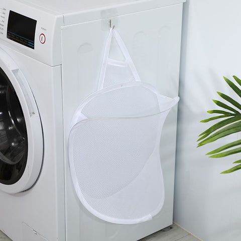 Foldable Wall Mount Laundry Basket 2-Pack - Hanging Clothes Storage Organizer for Bathroom Bedroom - Space Saving Collapsible Hamper - White Mesh In Australia - Darrahopens