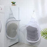 Foldable Wall Mount Laundry Basket 2-Pack - Hanging Clothes Storage Organizer for Bathroom Bedroom - Space Saving Collapsible Hamper - White Mesh