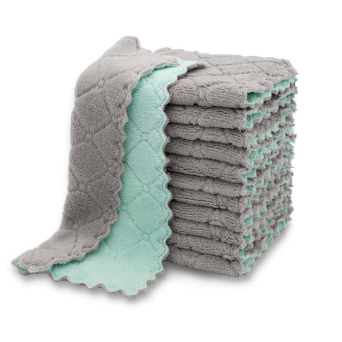 Microfiber Cleaning Cloth 10-Pack - Super Absorbent Multi-Purpose Towel for Kitchen Car Home - Lint Free Soft Cleaning Rag - 15x25cm Green+Gray