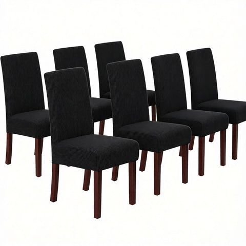 Stretch Full Cover Chair Cover 6-Pack - Waterproof Anti-Slip Elastic Seat Protector for Dining Room Hotel - Thick Warm Waffle Texture - Black (6-Pack) In Australia - Darrahopens