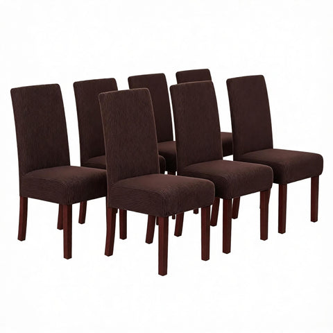 Stretch Full Cover Chair Cover 6-Pack - Waterproof Anti-Slip Elastic Seat Protector for Dining Room Hotel - Thick Warm Waffle Texture - Brown (6-Pack) In Australia - Darrahopens