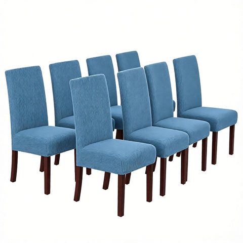 Stretch Full Cover Chair Cover 6-Pack - Waterproof Anti-Slip Elastic Seat Protector for Dining Room Hotel - Thick Warm Waffle Texture - Dusty Blue (6-Pack)