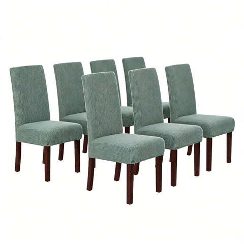 Stretch Full Cover Chair Cover 6-Pack - Waterproof Anti-Slip Elastic Seat Protector for Dining Room Hotel - Thick Warm Waffle Texture - Gray Green (6-Pack) In Australia - Darrahopens