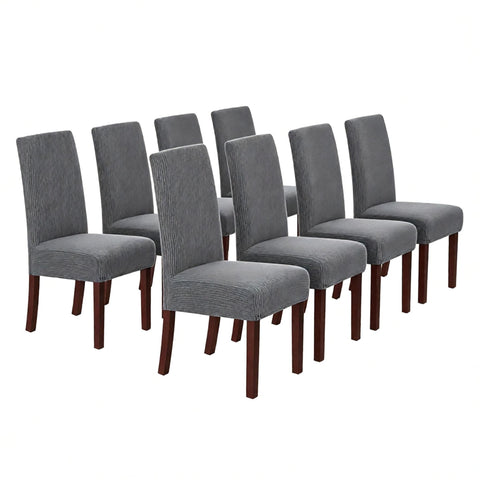 Stretch Full Cover Chair Cover 6-Pack - Waterproof Anti-Slip Elastic Seat Protector for Dining Room Hotel - Thick Warm Waffle Texture - Gray (6-Pack)