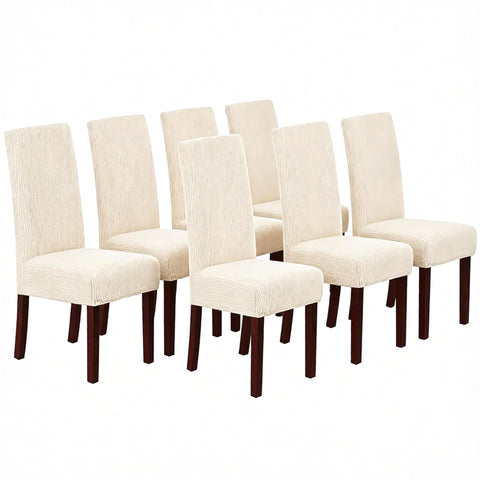 Stretch Full Cover Chair Cover 6-Pack - Waterproof Anti-Slip Elastic Seat Protector for Dining Room Hotel - Thick Warm Waffle Texture - Natural (6-Pack) In Australia - Darrahopens