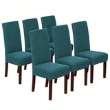 Stretch Full Cover Chair Cover 6-Pack - Waterproof Anti-Slip Elastic Seat Protector for Dining Room Hotel - Thick Warm Waffle Texture - Teal (6-Pack)