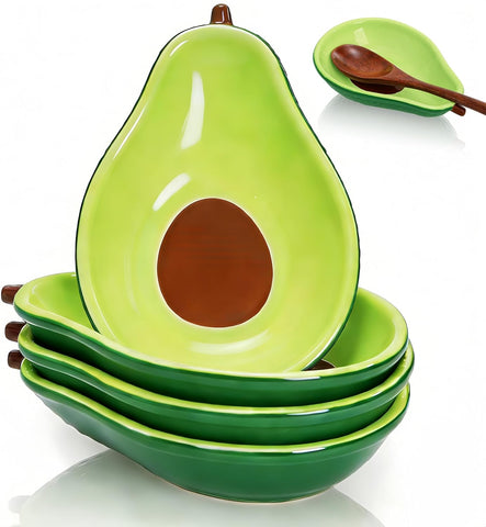 4 Pack Avocado Spoon Rest for Stove Top, 6.5 Inch Cute Ceramic Holder, Heat-Resistant Kitchen Counter Ladle Spoonrest, Large Cooking Utensil Dish Spatula, Tongs, Housewarming Gifts