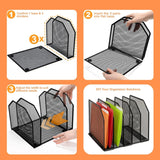 Adjustable Desk File Organizer, 5 Sections Upright Desktop Standing Wire Mesh Paper Divider, Sturdy Metal Folder Sorter for Office Supplies