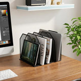 Adjustable Desk File Organizer, 5 Sections Upright Desktop Standing Wire Mesh Paper Divider, Sturdy Metal Folder Sorter for Office Supplies