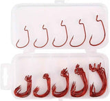 50Pcs Premium Fishing Hooks Set - High Carbon Steel, Ultra Sharp, All-in-One Box for Bass Trout Freshwater Saltwater（Red