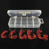 50Pcs Premium Fishing Hooks Set - High Carbon Steel, Ultra Sharp, All-in-One Box for Bass Trout Freshwater Saltwater（Red