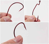 50Pcs Premium Fishing Hooks Set - High Carbon Steel, Ultra Sharp, All-in-One Box for Bass Trout Freshwater Saltwater（Red
