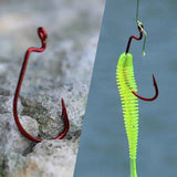 50Pcs Premium Fishing Hooks Set - High Carbon Steel, Ultra Sharp, All-in-One Box for Bass Trout Freshwater Saltwater（Red