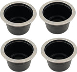 4Pcs Cup Holder Insert Plastic Universal Drop in with Drain, for RV Boat Car, Pontoon Table Sofa,Stainless Steel Edging