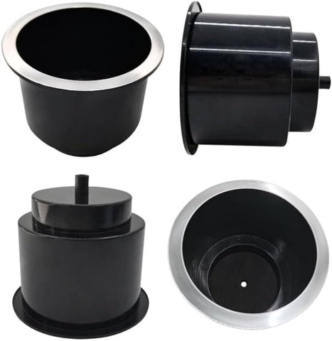 4Pcs Cup Holder Insert Plastic Universal Drop in Chrome with Drain, for RV Boat Car, Pontoon Table Sofa
