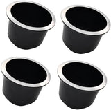 4Pcs Cup Holder Insert Plastic Universal Drop in Chrome with Drain, for RV Boat Car, Pontoon Table Sofa