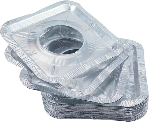 Gas Burner Liners (50 Pack) 8.5" Disposable Aluminium Foil Square Stove Covers - Range Protector to Catch Oil, Grease and Food Spills