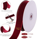 10 Yards Burgundy Velvet Ribbon 1 Inch for Christmas Tree, Dark Red Gift Wrapping Crafts Bow Wreath Holiday Decorations (Burgundy) 1"-10 Yard