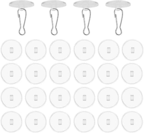 30 Pieces Clear Self-Adhesive Ceiling Hooks, No-Drill Ceiling Hooks, Sticky Hooks with Flagpole Clips for Bedroom, Bathroom, Kitchen, Bedroom Wall, Carnival Item
