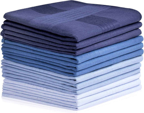 Petluno Men's Cotton Gents Hankies Set, 12 Pack Large Handkerchiefs, Premium Pocket Squares for Men & Women, Classic Grooms, Weddings, Prom, Party 12PCS-4 Colors-D