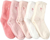 5 Pairs Fluffy Cosy Socks Ladies With Bow, Warm Winter Socks, Thick Furry For Home, Thermal Ladies, Soft Sleep