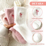 5 Pairs Fluffy Cosy Socks Ladies With Bow, Warm Winter Socks, Thick Furry For Home, Thermal Ladies, Soft Sleep