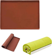Silicone Sponge Cake Mat 30x40x1cm Swiss Roll Baking Mat for Rolling - Flexible with Rim (Brown) Brown