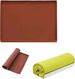 Silicone Sponge Cake Mat 30x40x1cm Swiss Roll Baking Mat for Rolling - Flexible with Rim (Brown) Brown