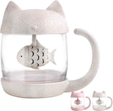 Petluno Glass Cat Teacup, Fish Infuser Water Bottle, 250ML Bulk Strainer White