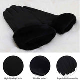 Warm women's winter gloves with thermal fleece text Black M