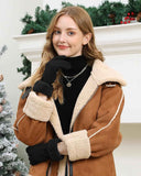 Warm women's winter gloves with thermal fleece text Black M