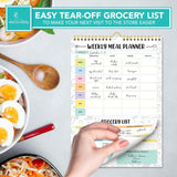 Petluno 52 Sheets Pastel Rainbow Undated Magnetic Weekly Meal Planner for Fridge with Grocery List and 4 Strong Magnets - 7x10in Spring-Bound, Refrigerator Mountable, Easy Tear-Off Design