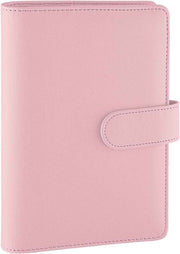 Petluno A6 PU Leather Notebook Binder 6 Ring Refillable Budget Cover for Refill Paper, Loose Leaf Personal Planner Organizer with Magnetic Buckle School, Office, Travel & Photocard, Pink