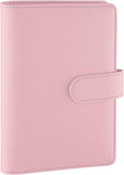 Petluno A6 PU Leather Notebook Binder 6 Ring Refillable Budget Cover for Refill Paper, Loose Leaf Personal Planner Organizer with Magnetic Buckle School, Office, Travel & Photocard, Pink