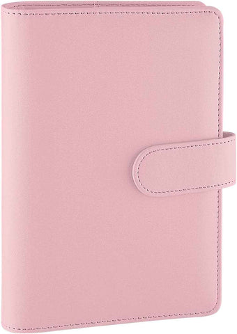 Petluno A6 PU Leather Notebook Binder 6 Ring Refillable Budget Cover for Refill Paper, Loose Leaf Personal Planner Organizer with Magnetic Buckle School, Office, Travel & Photocard, Pink