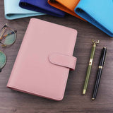 Petluno A6 PU Leather Notebook Binder 6 Ring Refillable Budget Cover for Refill Paper, Loose Leaf Personal Planner Organizer with Magnetic Buckle School, Office, Travel & Photocard, Pink