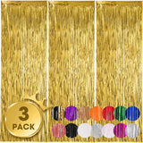 3 Pack 3.3x8.2 Feet Gold Foil Fringe Backdrop Curtains, Tinsel Streamers, for 2025 New Years Eve, Graduation, Birthday, Baby Shower, Gender Reveal, Disco Party 05