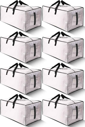 8 Pack Large Strong Moving Bags with Zippers & Carrying Handles - Water-Resistant Heavy Duty Storage Tote for Space Saving, Fold Flat, Alternative to Box (Semi-Transparent) Semi-Transparent Pack-24gal
