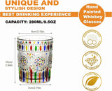 Petluno Hand Painted Stained Glass Whiskey Tumblers, Lead-Free Crystal Colorful Wine Glasses Old Fashioned for Drinking Bourbon, Scotch Whisky, Cocktails, Cognac - Father's Day Gift (Rainbow)