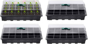 Petluno 4-piece seedling trays, 24-cell plastic seedling propagation trays, flower seed growing containers with adjustable ventilation openings for greenhouse, garden, home (with lids and bases)