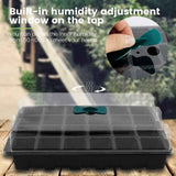 Petluno 4-piece seedling trays, 24-cell plastic seedling propagation trays, flower seed growing containers with adjustable ventilation openings for greenhouse, garden, home (with lids and bases)