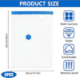6 pieces vacuum storage bags for clothes, reusable, 40 x 60 cm travel essentials sealer compression bags, space-saving vacuum cube packaging bags, storage jackets, towels