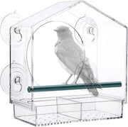 Strong suction window bird feeder, large capacity window bird feeder with removable seed tray and drainage holes for bird food, suitable for Dunnock, Blue Tit, Robin and small wild birds, 21 cm x 20 cm x 10 cm