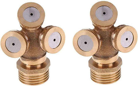 2 PCS 3 Hole Brass Atomizing Nozzle Mist Water, Brass Garden Spray Sprinkler for Gardening and Agriculture