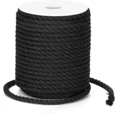 Petluno Macramé Cord 6 mm, 30 m Black Cotton Rope Thick for Crafting, Wall Hangings, Plant Hangers, Knitting, Gardening, Decoration Black 6mm 30m
