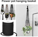 Petluno Macramé Cord 6 mm, 30 m Black Cotton Rope Thick for Crafting, Wall Hangings, Plant Hangers, Knitting, Gardening, Decoration Black 6mm 30m