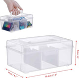 Petluno Clear Stackable Storage Box with Divider Tray, Plastic 3-Compartment Multi-functional Container for Nail Polish, Toys, Crafts, Stationery, Sewing, Fishing Gear Transparent Small