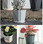 Flower pot, set of 3 flower pots, diameter 13 cm, with plastic saucer, round plant pot, weather-resistant, large flower pots A