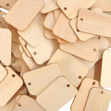 Petluno 100 x Rectangle Unfinished Wooden Planks Pieces of Wood with Holes and Keyrings for Crafting, Labels Pyrography, Wedding Gift, Christmas Decorations, Party Favors Gift